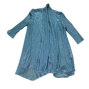 R&M Collection Cardigan Jacket Women 16 Blue Shimmer Metallic Pleated Drape Open